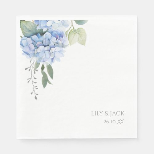 Blue and White Floral Blue Hydrangea Wedding  Napkins