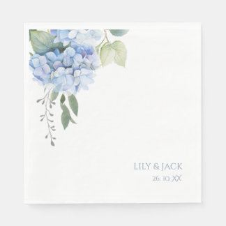 Blue and White Floral Blue Hydrangea Wedding  Napkins