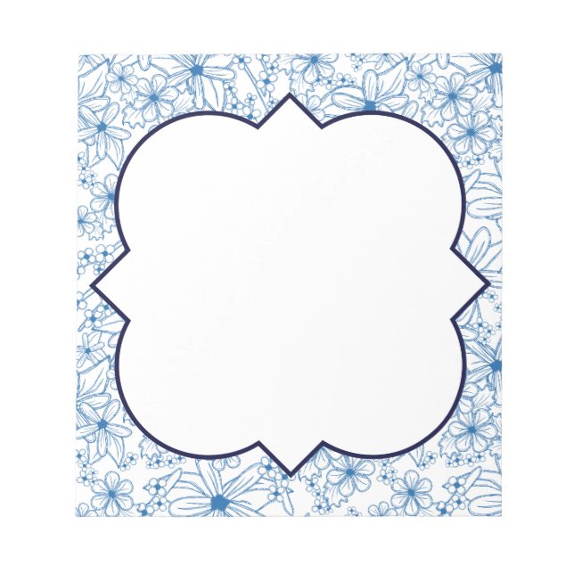 Blue and White Floral Border, Blank Notepad (Front)