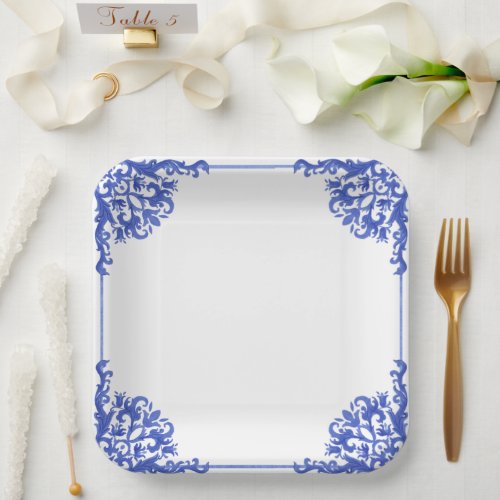 Blue and White Floral Bridal Shower  Envelope Paper Plates