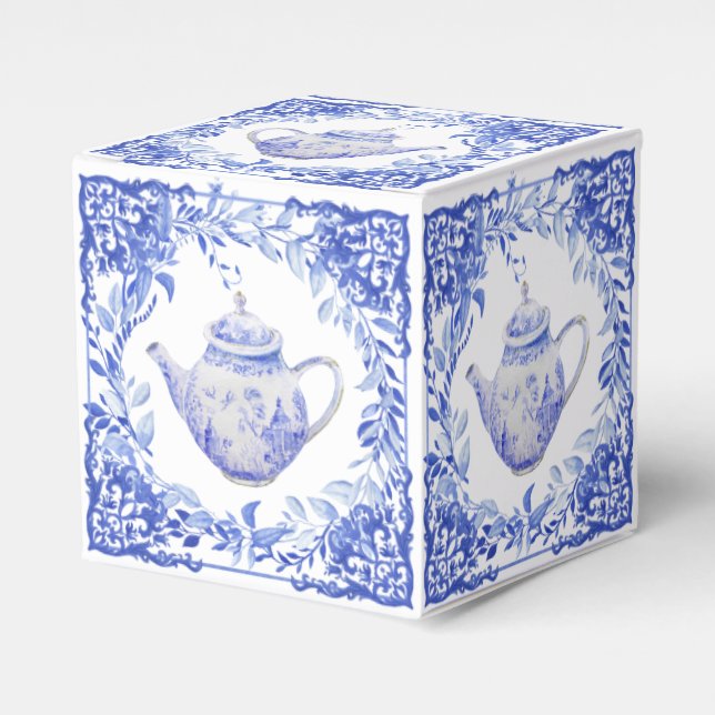 Blue and White Floral Bridal Shower  Favor Boxes (Front Side)