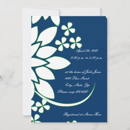 Blue and White Floral Bridal Shower Invitation