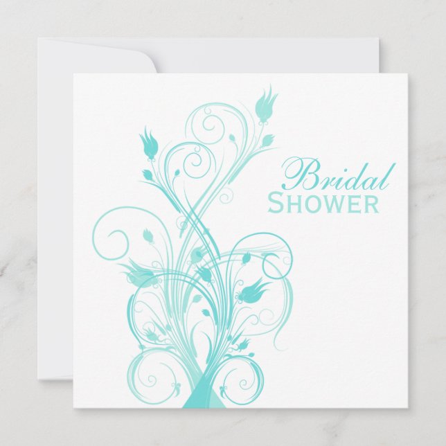 Blue and White Floral Bridal Shower Invitation (Front)