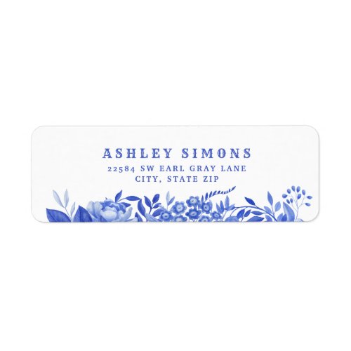 Blue and White Floral Bridal Shower  Label