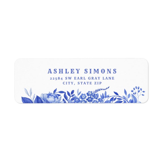 Blue and White Floral Bridal Shower  Label (Front)