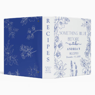 Blue and White Floral Bridal Shower Recipes 3 Ring Binder