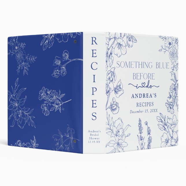 Blue and White Floral Bridal Shower Recipes 3 Ring Binder (Background)
