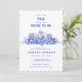 Blue and White Floral Bridal Shower | Tea Party Invitation (Standing Front)