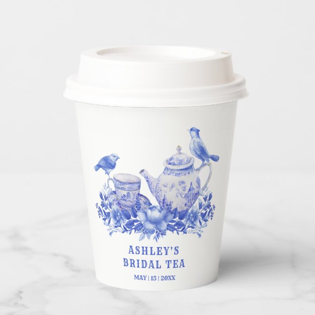 Blue and White Floral Bridal Shower | Tea Party  P Paper Cups (Front)