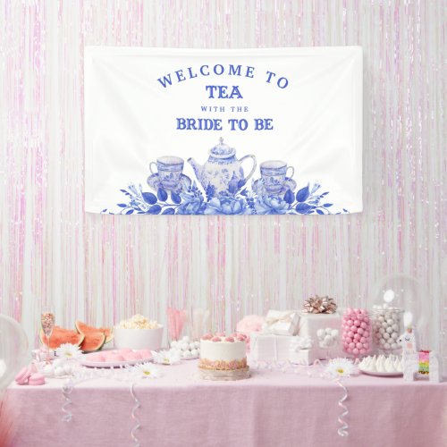 Blue and White Floral Bridal Shower Welcome  Banner