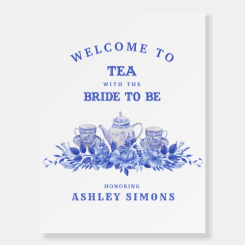 Blue and White Floral Bridal Shower Welcome Foam Board