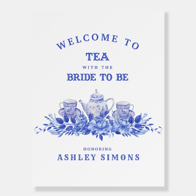 Blue and White Floral Bridal Shower Welcome Foam Board (Front)
