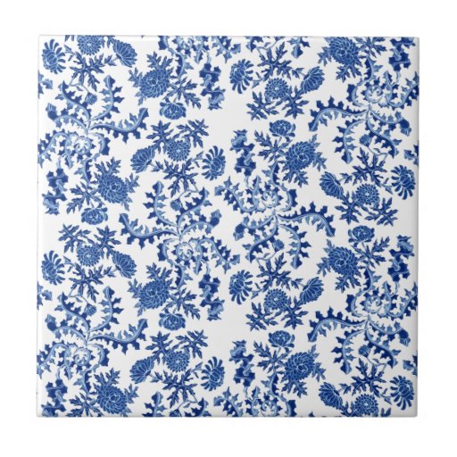 Blue and White Floral Ceramic Tiles | Zazzle