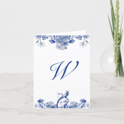 Blue and White Floral China Pattern Monogrammed Card