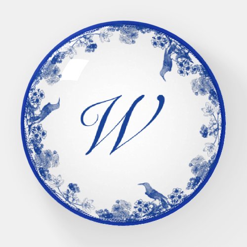 Blue and White Floral China Pattern Monogrammed Paperweight