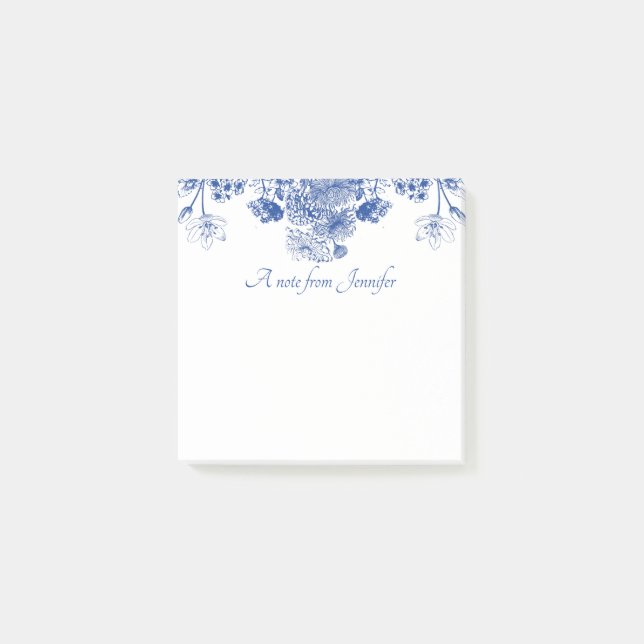 Blue and White Floral China Pattern Post-it Notes (Front)