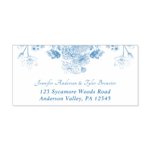 Blue and White Floral China Pattern Return Address Self-inking Stamp