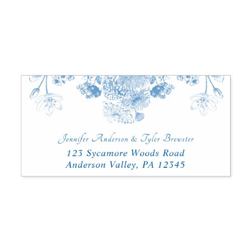 Blue and White Floral China Pattern Return Address Self_inking Stamp