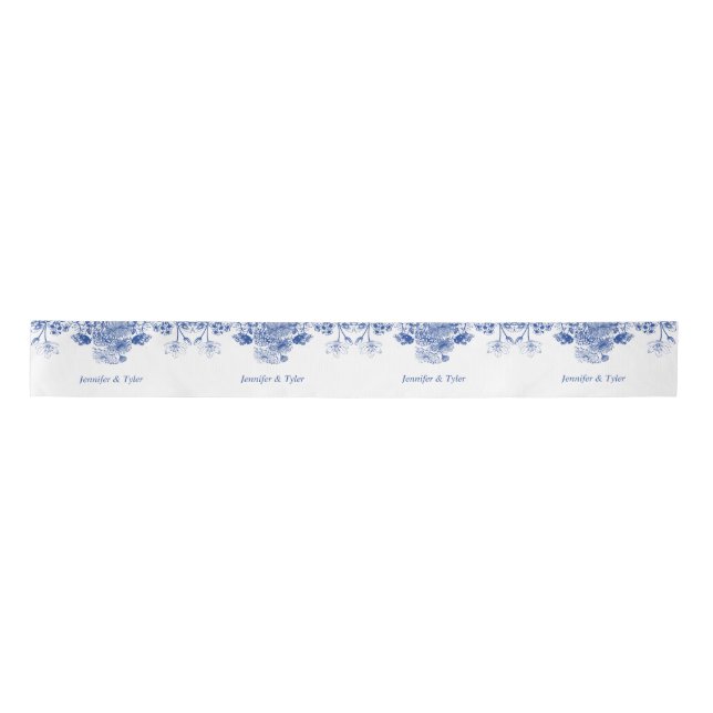 Blue and White Floral China Pattern Satin Ribbon (Front)