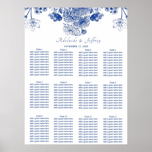Blue and White Floral China Pattern Seating Chart