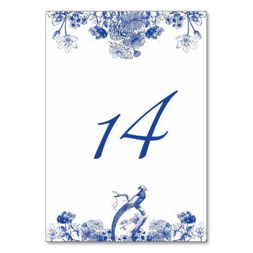 Blue and White Floral China Pattern Table Number