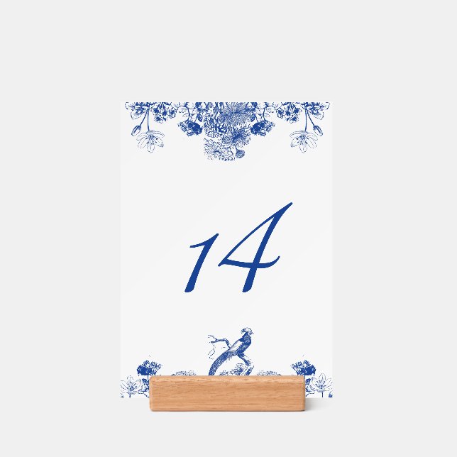 Blue and White Floral China Pattern Table Number Holder (Woodblock)