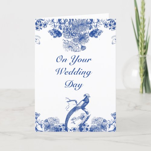 Blue and White Floral China Pattern Wedding Card