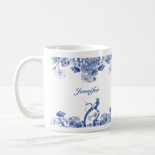 Blue and White Floral China Pattern with Bird Coffee Mug