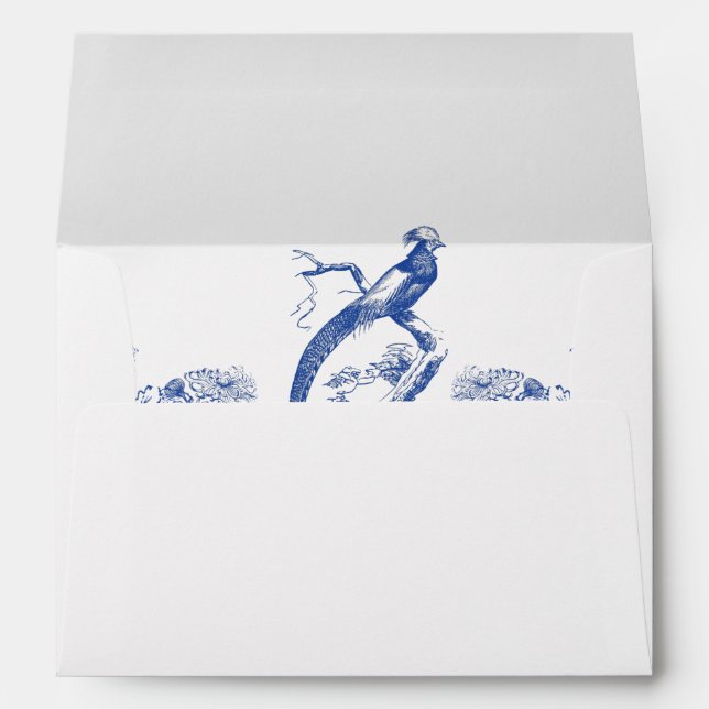 Blue and White Floral China Pattern with Bird Envelope (Back (Bottom))
