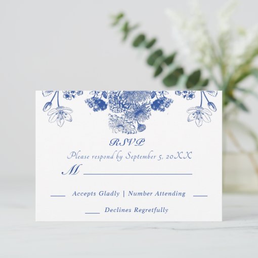 Blue And White Floral China Pattern With Bird Invitation Zazzle