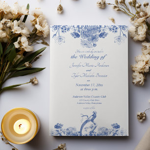 Blue and White Floral China Pattern with Bird Invitation