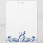 Blue and White Floral China Pattern with Bird Letterhead<br><div class="desc">This letterhead paper is ready to be personalized with your name or other text at the top with blue and white floral motif with bird accent along the bottom that's inspired by vintage blue and white china dish patterns. There's a coordinating floral motif at the top of the reverse side....</div>