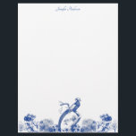 Blue and White Floral China Pattern with Bird Letterhead<br><div class="desc">This letterhead paper is ready to be personalized with your name or other text at the top with blue and white floral motif with bird accent along the bottom that's inspired by vintage blue and white china dish patterns. There's a coordinating floral motif at the top of the reverse side....</div>
