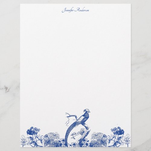 Blue and White Floral China Pattern with Bird Letterhead