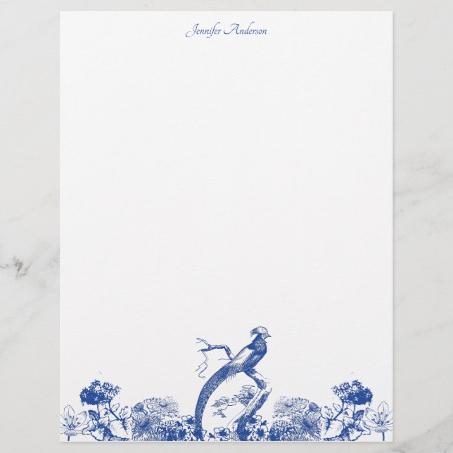 Blue and White Floral China Pattern with Bird Letterhead (Front)