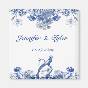 Blue and White Floral China Pattern with Bird Magnet
