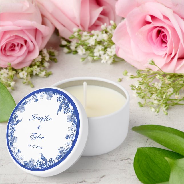 Blue and White Floral China Pattern with Bird Mini Candle Favors (Insitu (Wedding))
