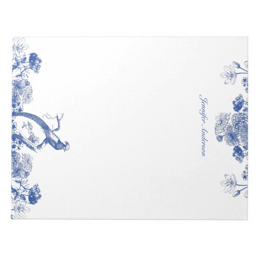 Blue And White Floral China Pattern With Bird Notepad Zazzle