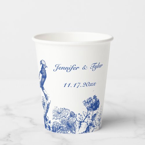 Blue and White Floral China Pattern with Bird Paper Cups