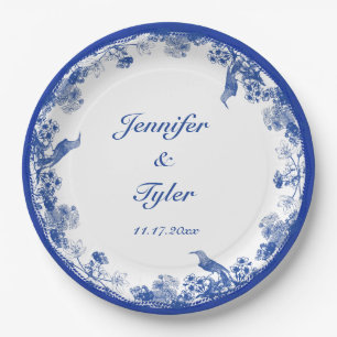 Blue and White Floral China Pattern with Bird Paper Plates