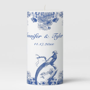 Blue and White Floral China Pattern with Bird Pillar Candle