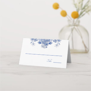 Blue and White Floral China Pattern with Bird Place Card