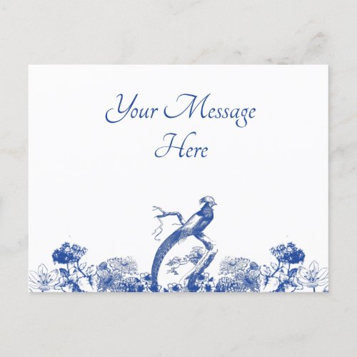 Blue and White Floral China Pattern with Bird Postcard