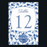 Blue And White Floral China Print Wedding Shower Table Number<br><div class="desc">This classic  table number card design features a handpainted blue and white chinoiserie background pattern based on a pattern seen on a vintage ginger jar. ****Please be aware that you will need to change the number on each card and add separately to your cart***</div>