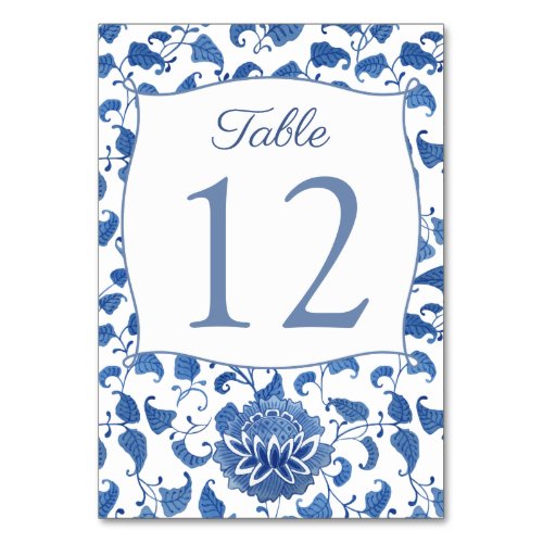 Blue And White Floral China Print Wedding Shower Table Number