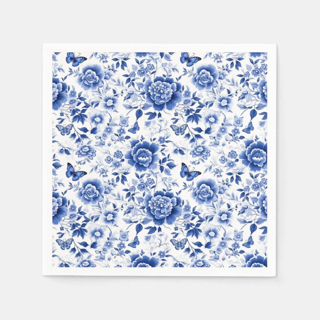 Blue and White Floral Chinoiserie  Napkins (Front)
