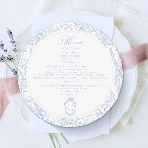 Blue and White Floral Chinoiserie Wedding Round Menu