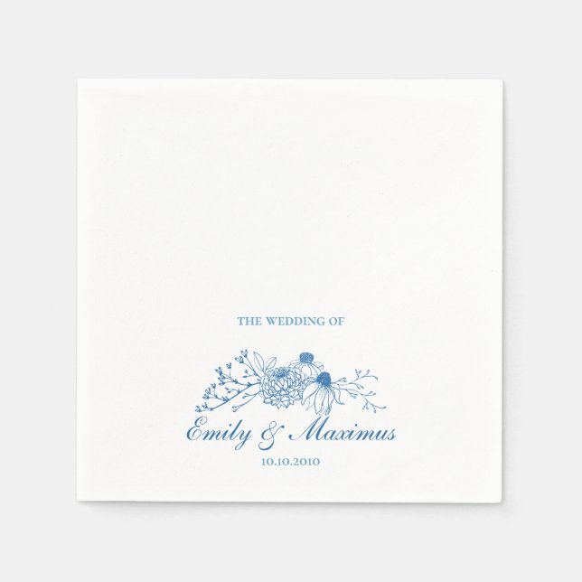 Blue and White Floral Classical Wedding napkin (Front)