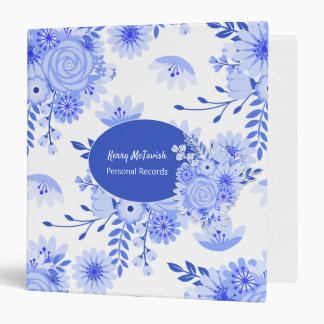 Blue and White Floral Custom 3 Ring Binder