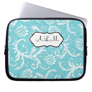 Blue and White Floral Damask Laptop Sleeve